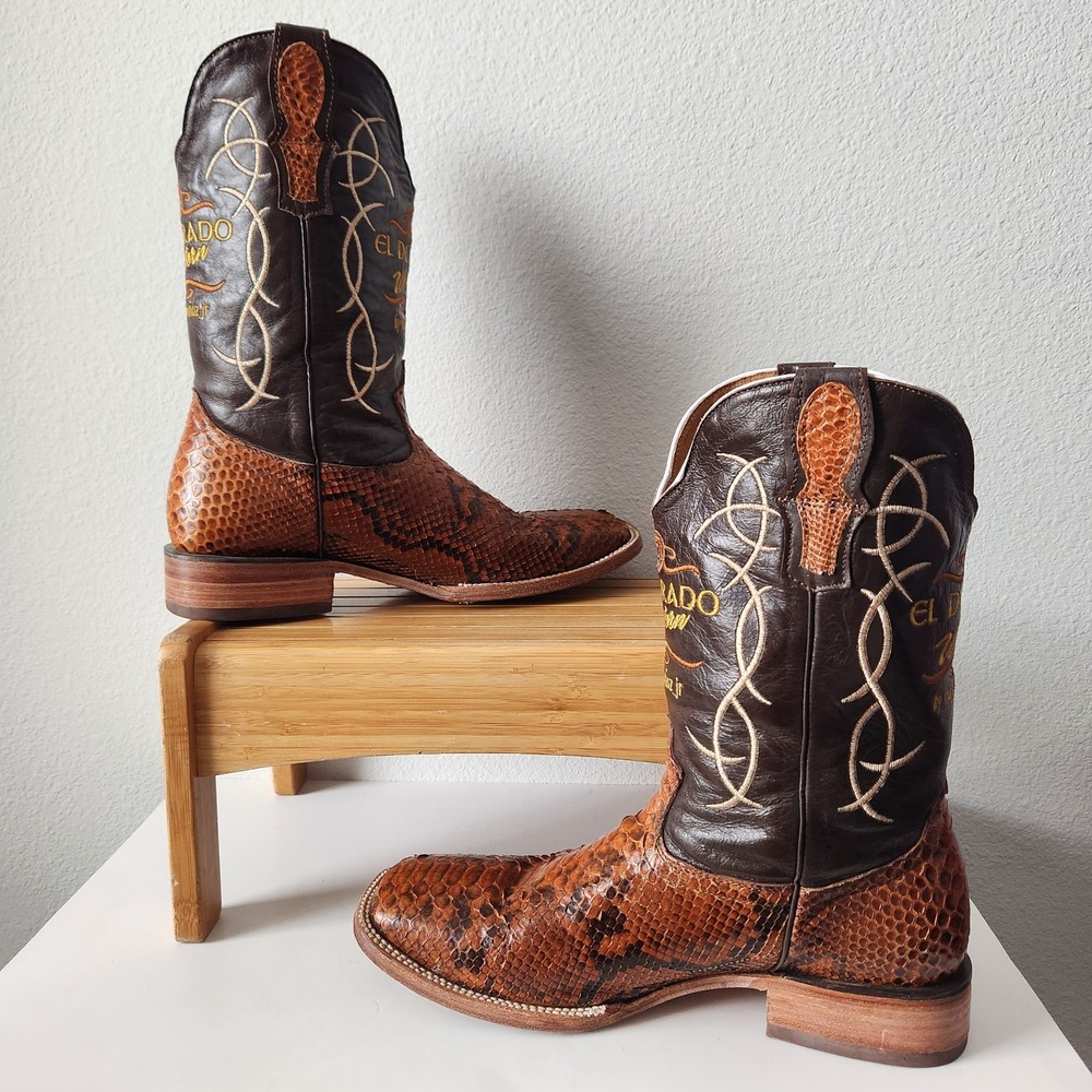 VTG El Dorado Python Western Cowboy Boots US 10.5 handmade León Mexico Muñoz - Picture 10 of 16